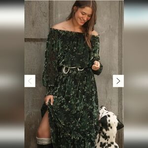 By Anthropologie Smoked Off-Shoulder Velvet Maxi Dress